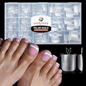 Luckyfairy Square Toe Nail Tips, 504Pcs 15 Sizes Full Cover Press On Toenails for Women, Long Wider Pre-etched Double Matte Fake Toenails for Big Toe Nail Extensions Home DIY Salon Soak Off
