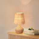 Ziqqeelam Rattan Small Bedside Table Lamp for Bedroom, Boho Mini Table Lamps for Nightstand, Farmhouse Small Table Lamps for Small Spaces for Kitchen Counter, Bookshelf, Bedroom, Kids Dorm (On/Off Switch)