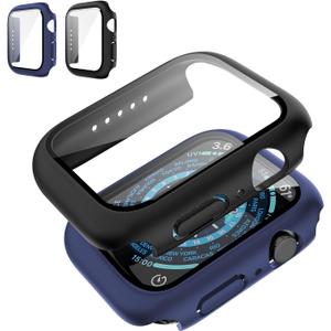 [2 Pack] Case Compatible for Apple Watch Series 10 46mm with Screen Protector, Shockproof Ultra-Thin Hard PC Case All-Around Edge Protective Cover for iWatch Series 10 Accessories,Black&Blue