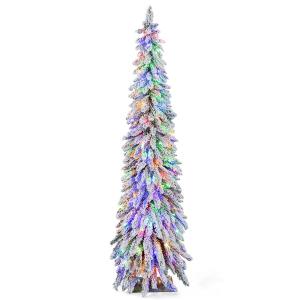 6-ft Pre-Lit Slim Flocked Xmas Decoration Christmas Tree with 11 Modes - 250 LED Lights