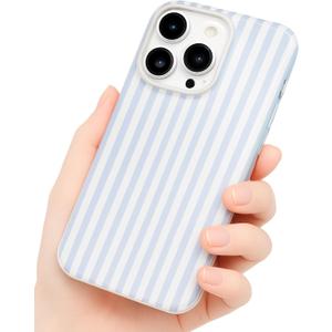 Compatible with iPhone 14 Pro Case, with Aesthetics Striped Design Case for Women Girl, Cute Fashion Simple Soft TPU Slim Protection Phone Case for iPhone 14 Pro 6.1'' - Light Blue & White