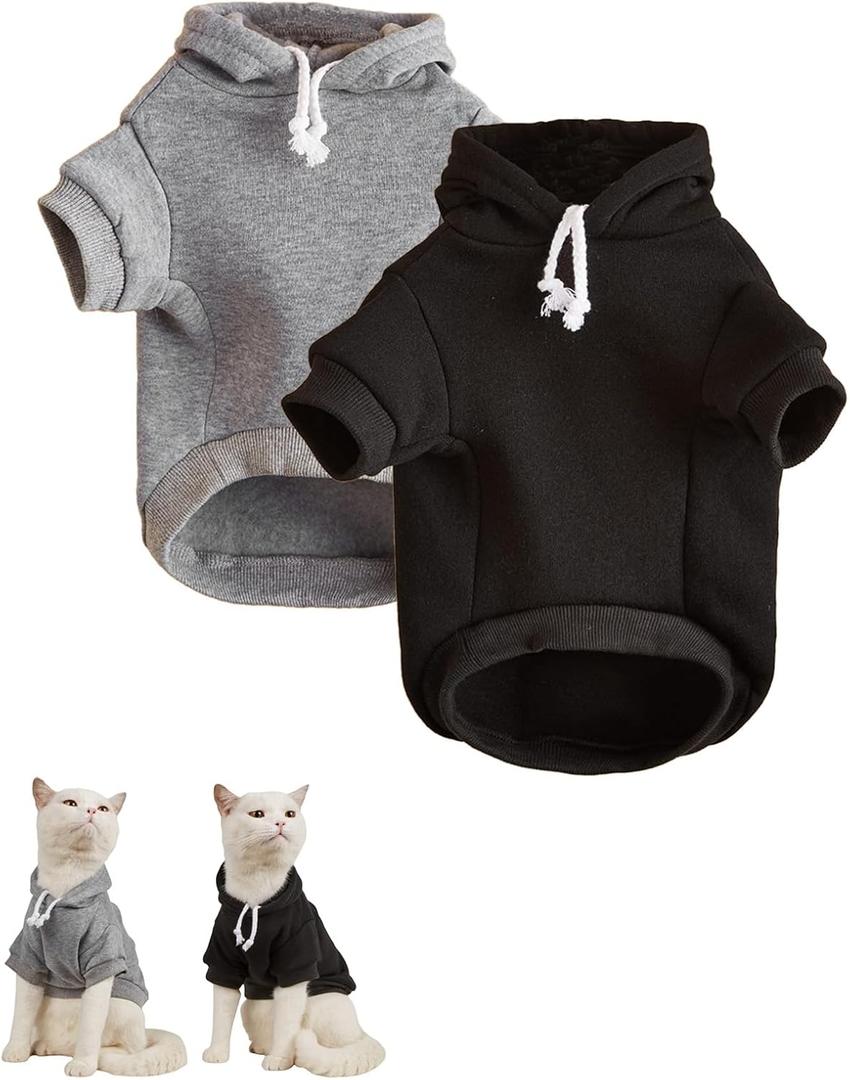 QWINEE 2Pcs Dog & Cat Apparel: Warm Jacket & Shirt - Small to Medium Dogs & Cats, Black & Grey (Black and Grey)