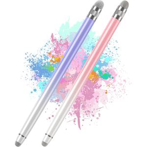 2PCS Stylus Pens for Touch Screens,Stylus Pen for iPhone/iPad/Tablet Android/Microsoft Surface,Compatible with All Touch Screens(White Pink/White Purple) (A-White Pink / White Purple)