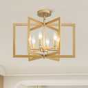 Gold Chandelier Modern Geometric 6-Light, Farmhouse Dining Room Light Fixture Over Table Kitchen Island Lighting Fixtures Metal Hanging Pendant Lighting, E12