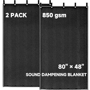 2 Pcs Large Sound Dampening Blanket 48" x 80", 850GSM Acoustic Sound Blanket with Grommets, Heavy Duty Studio Sound Absorption Blankets, Acoustic Blanket Noise Reduce, Light Blocker, Moving Blankets