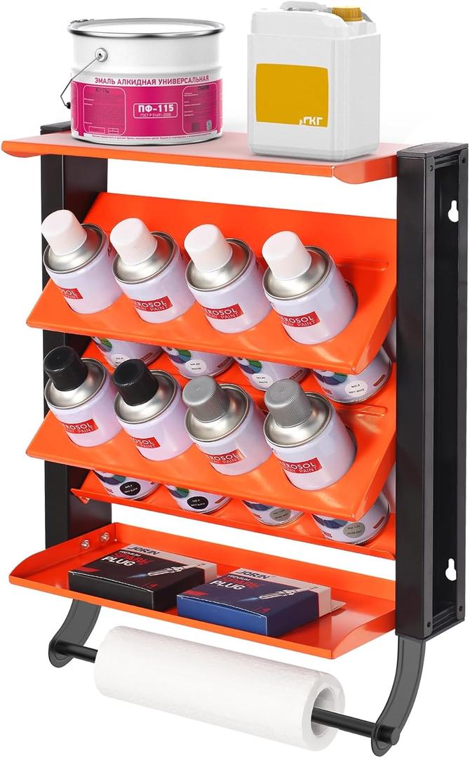 WALMANN Wall Mount Spray Paint Can Holder, Heavy Duty Metal Paint Can Storage Rack for Garage, Shop Paint Cans Holder, Holds Up to 100 lbs