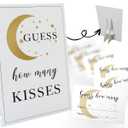 How Many Kisses Are in the Jar Game-1 Standing Sign and 50 Guessing Cards, Golden Moon Bridal Shower Games, Baby Shower Sign, for Boys Girls Baby Shower Favors and Weddings Party Decoration-18
