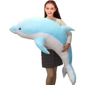 Somao Dolphin Stuffed Animals Plush Pillow Super Soft Sea Animal Plush Toys Dolls for Boys Girls Sleeping Cushion Gift (70cm/27.55in, Blue)