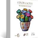 Colorful Cactus Wooden Puzzles for Adults, PICKFORU Flower Vase Wood Jigsaw Puzzle,Vintage Succulents Plant Unique Shapes Puzzles as Art Decor