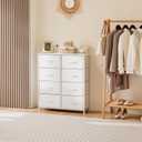 Sweetcrispy Dresser for Bedroom, Chest Organizer Unit with 8 Fabric Bins, Fabric Storage Tower, Drawer Organizer with Steel Frame, Wooden Top for Living Room, Closet