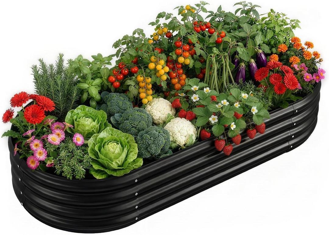 Land Guard Galvanized Raised Garden Bed Kit, Galvanized Planter Raised Garden Boxes Outdoor, Oval Large Metal Raised Garden Beds for Vegetables(Grey)421ft(1pcs)