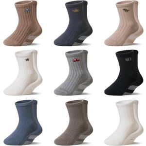 WEVIAS Baby Socks Toddler Grip Non Slip Cotton Crew Infant Boys Girls Anti Skid Socks 9 Pairs