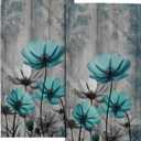 Teal Gray Floral Decorative Hand Towels for Bathroom Rustic Flower Wood Barn Vintage Kitchen Towels Set of 2 Turquoise Daisy Soft Absorbent Fingertip Dish Tea Towel for Home Yoga Gym Hotel (one size)