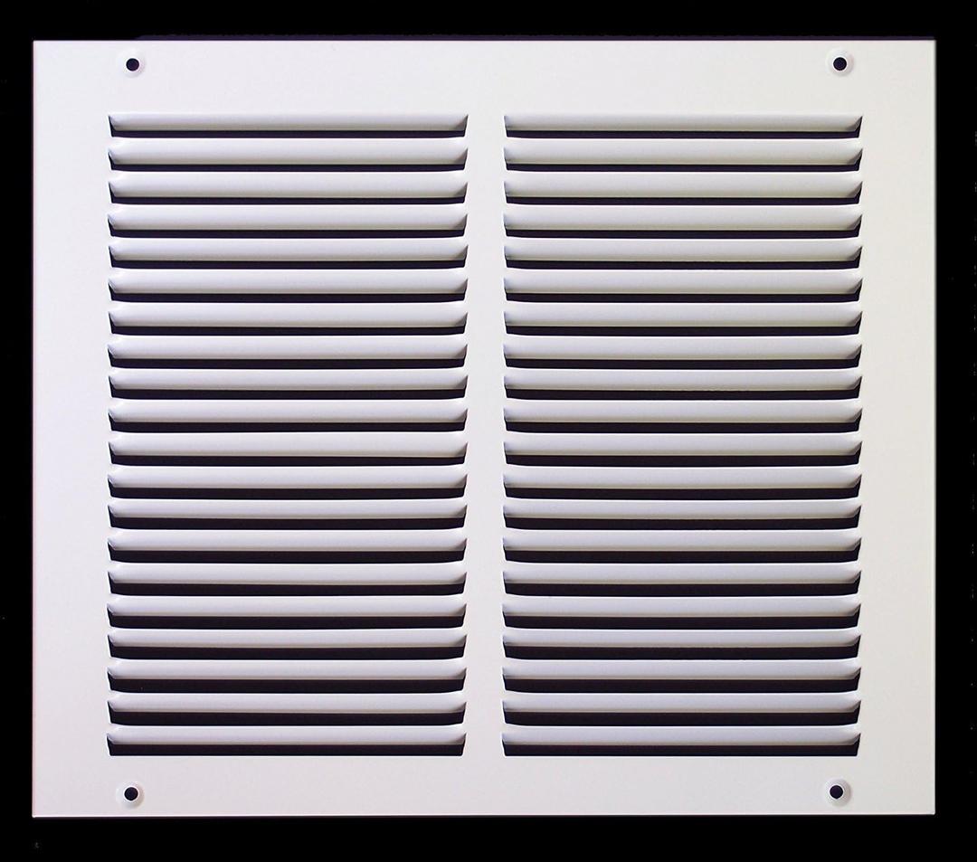 HVAC Premium 12'' x 10'' [Duct Opening] Flat Stamped Steel Return Air Grille - Sidewall and Ceiling - HVAC Vent Duct Cover - White [Outer Dimensions: 13.75''w X 11.75''h]