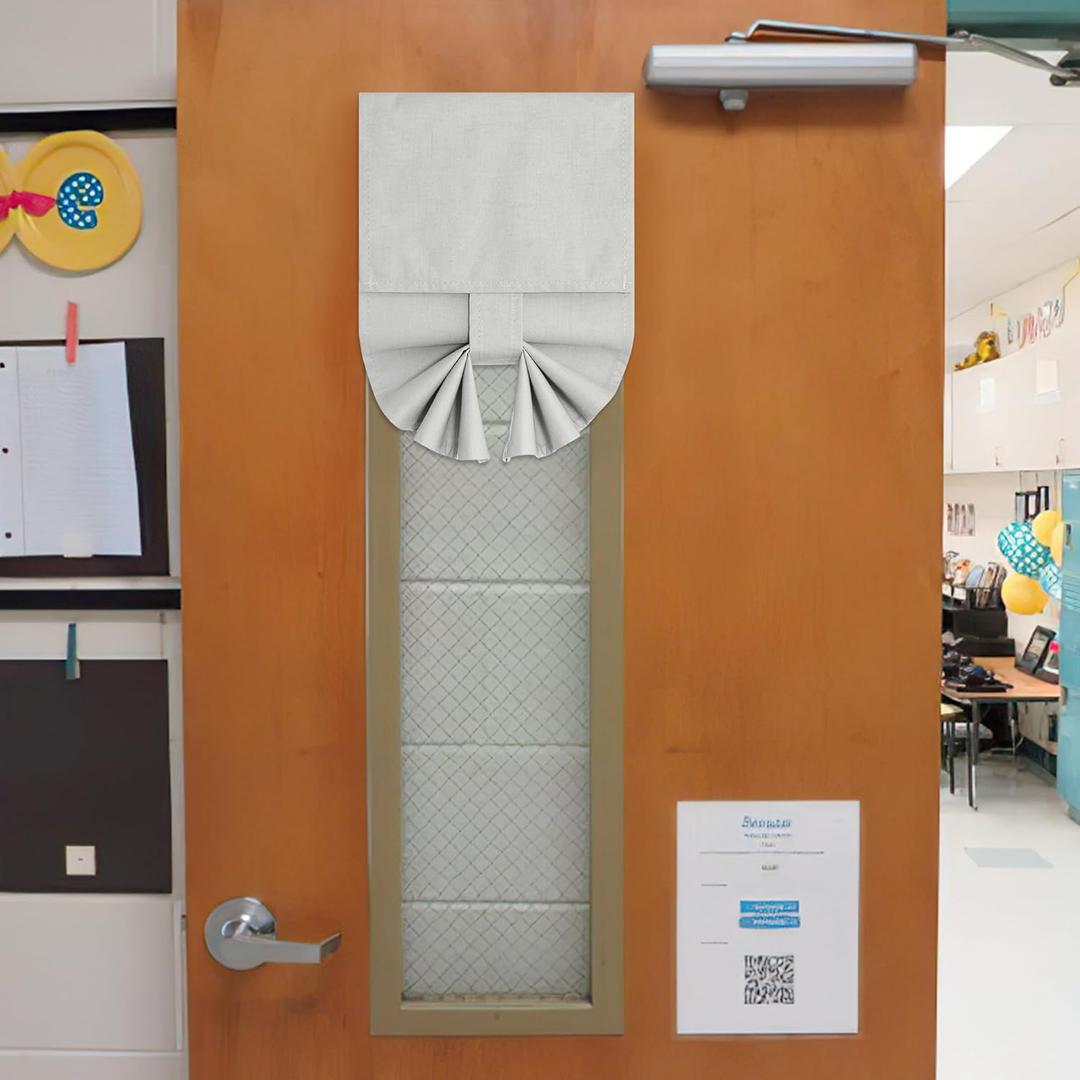 NICETOWN Classroom Blackout Shades for Windows and Doors, Thermal Inusalted 100% Privacy Linen Shade for Sidelight French Door, Tie Up Curtain for Living Room, 8W x 36L, 1 Panel, Ivory White