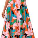 PRETTYGARDEN Women's Summer Floral Maxi Dress Sleeveless Smocked Ruffle Long Flowy Beach Vacation Boho Sundresses (Floral Orange Pink)