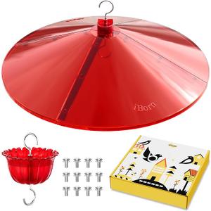 iBorn 19.5-inch Hummingbird Feeders Baffle, Weather Guard, Hanging Bird Feeders Protect, Red, Pack of 1