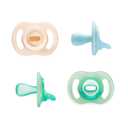 Tommee Tippee Stay Put Pacifier Set, Contains 2 Ultra-Light StayPut Glow in The Dark Pacifiers and 2 Ultra-Light StayPut Pacifiers, 0-6 Months, One-Piece Silicone Design, Pack of 4 (Blue Green)