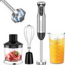 Bonsenkitchen 4-in-1 Immersion Blender Handheld, 20 Speeds Hand Blender with Turbo Mode, Stainless Steel Blade, Egg Whisk, Beaker & Chopper Bowl, Stick Mixer for Soup, Smoothie, Puree, Baby Food