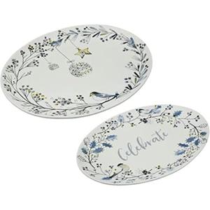 Fitz and Floyd Noel Noir Set of 2 Holiday Platters, 16 and 14-Inch, Multicolored