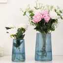 Ribbed Flower Vases Set of 2, Blue Vases for Flowers, Flower Vase for Bouquet, Modern Ribbed Glass Vase for Living Room, Bedroom, Dining Table, Office, Wedding, Centerpieces (Large+Medium)