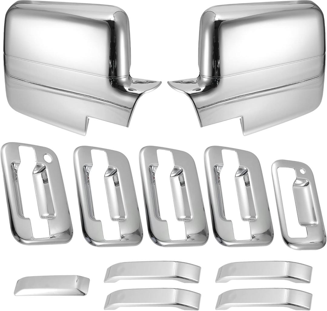 X AUTOHAUX Car Exterior Chrome Plated Mirror Cover, 4 Door Handle Cover, Tailgate Cap Overlay for Lincoln Mark LT 2006-2008, for Ford F150 2004-2008
