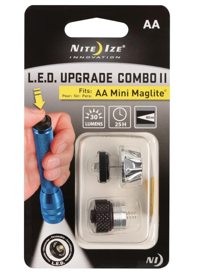 Nite Ize LED Upgrade Combo II Compatible with AA Mini Maglite - Convenient Flashlight Kit with LED & Tail Cap Switch - Powerful Flashlight Upgrade for Camping & Hiking - 1 Pack