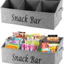 Snack Organizer for Countertop, 6 Compartment Snack Bin with Side Handles, 2 Pack Fabric Snack Basket Container, Lightweight Snack Bar Station Organizer, Kitchen Pantry Storage - Gray