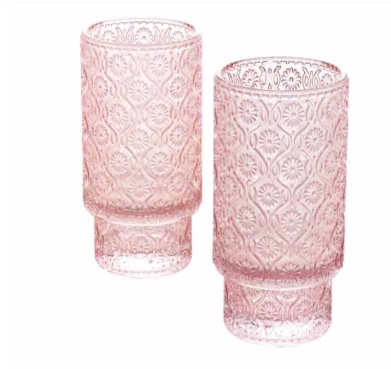 Tabletops Gallery 2 Piece Textured Glass Set - Pink