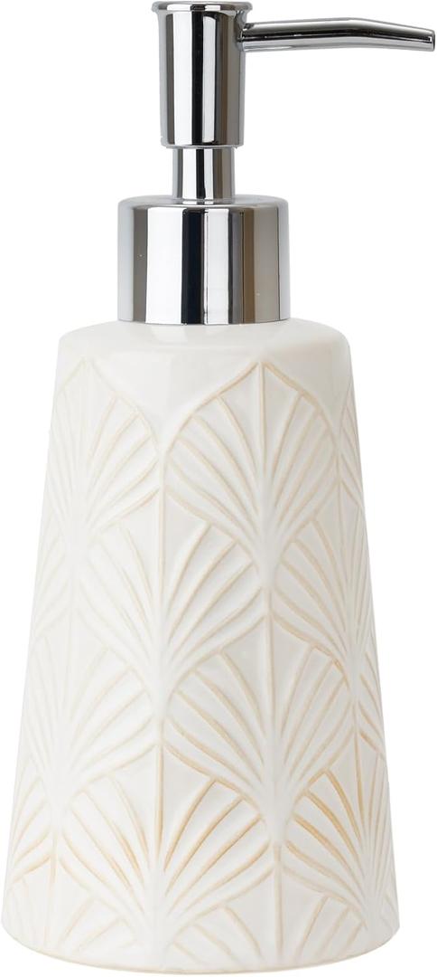 White Ceramic Hand Dish Soap Dispenser with Pump for Bathroom Kitchen Sink Countertop Modern Boho Decor