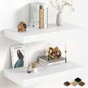 Fun Memories 12 Inch Deep White Floating Shelf, 24 x 12 Rustic Wood Wall Shelf for Books, 2" Thick Deep Floating Shelf for Storage & Display in Kitchen, Living Room, Bedroom, 2 Packs