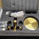 gotonovo Exposed Bathroom Shower Faucet Wall Mounted Shower System 8 Inch Shower Head and Tub Spout Double Cross Handles Adjustable Handheld Sprayer Straight Pipe Antique Brass