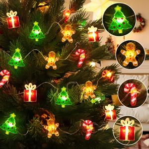 Christmas Lights Battery Operated 12FT 32 LED Xmas Tree Gingerbread Man Candy Cane Gift Box Xmas String Lights, Christmas Fairy Lights for Tree Light Decorations Table Home Indoor Holiday Decor