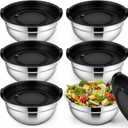 Geetery 6 Pack Stainless Steel Mixing Bowls with Airtight Lids 3qt Metal Mixing Bowl Thicker Stainless Steel Salad Bowls for Food Prep, Baking, Storage, Cooking, Serving Dishwasher Safe, 2.838 l