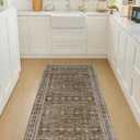 WITSHOCK Vintage 2x6 Runner Rug for Hallway, Soft Non-Slip Low Pile Blue Boho Retro Washable Area Rug for Living Room, Bedroom, Kitchen, Dining Room, Meeting Room