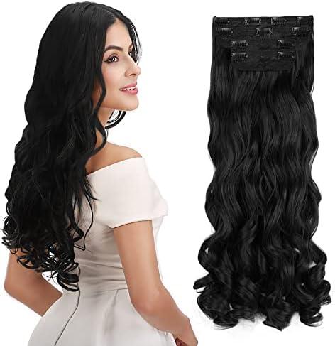 REECHO 20" Curly Wavy 3 Pieces Set Clip in Hair Extensions Natural Black