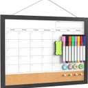 Dry Erase Calendar for Wall, 17x13 Inches Calendar Whiteboard for Wall, Small Magnetic White Board Corkboard with Wood Framed, Hanging Dry Erase Board for Kitchen Home Office School Planner (Black)