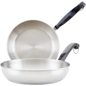 Farberware Classic Stainless Steel Frying Pan Set / Fry Pan Set / Stainless Steel Skillet Set - 8.25 Inch and 10 Inch, Silver