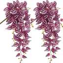 DILATATA Fake Hanging Plants Artificial Hanging Plants 92 Leaves Faux Wandering Jew Hanging Leaves Plants for Wall Shelf Home Indoor Outdoor Decor - 2 Pack