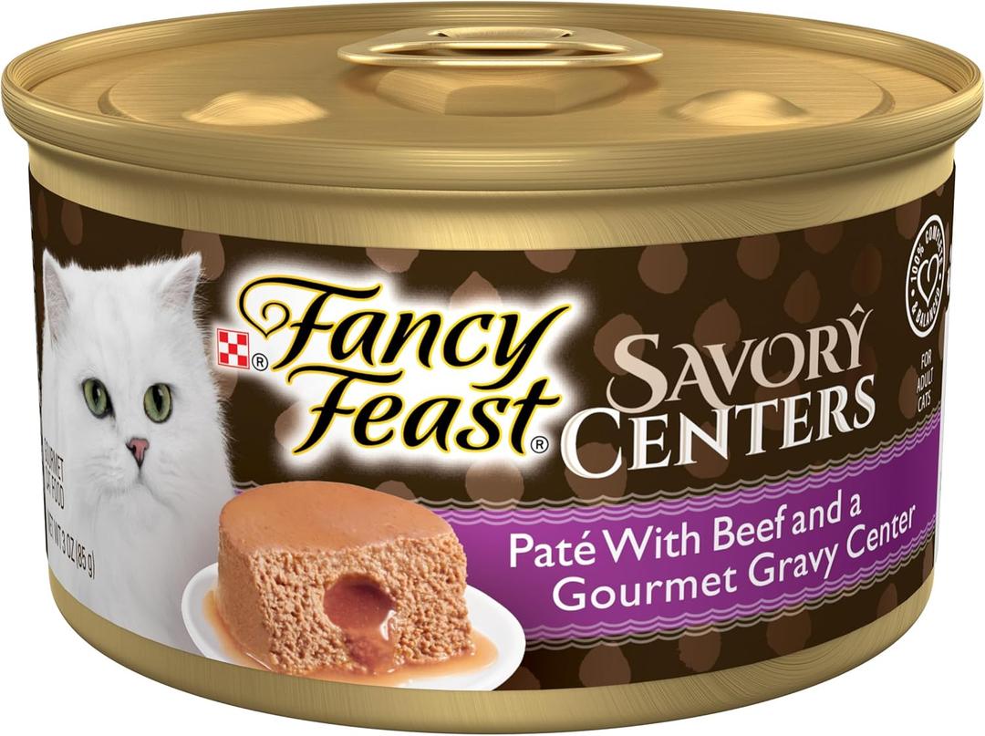 Purina Fancy Feast Savory Centers With Beef Wet Cat Food Pate with Gourmet Gravy Center - (Pack of 24) 3 oz. Cans (EXP 03/01/28)