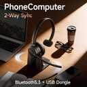Angteela Bluetooth Headset with Noise Cancelling Microphone, Wireless Headset with Charging Base and USB Dongle, One-Key Mute for Home Office, Call Center and Trucker (Blue) | ENC noise-cancelling, 80h battery, 50h talk, 80d standby, Bluetooth 5.3, dual connection, 270 rotatable, comfort-fit.-Blue