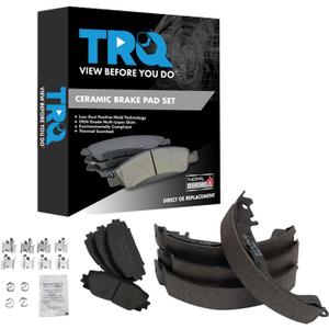 TRQ Front and Rear Ceramic Brake Pad Set Compatible with 2012-2018 Toyota Yaris L 2012-2018 Yaris LE 2007-2011 Yaris