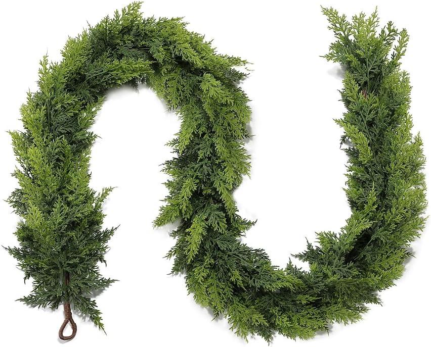 Norfolk Cedar Garland, 6FT Green Garland Christmas for Mantle Stair Railing Fireplace Door Decorations
