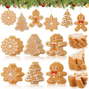 Shellwei 24 Pcs Gingerbread Man Ornaments Christmas Tree Ornaments Bulk Gingerbread Christmas Tree Decorations Rustic Hanging Decor for Xmas Indoor Home