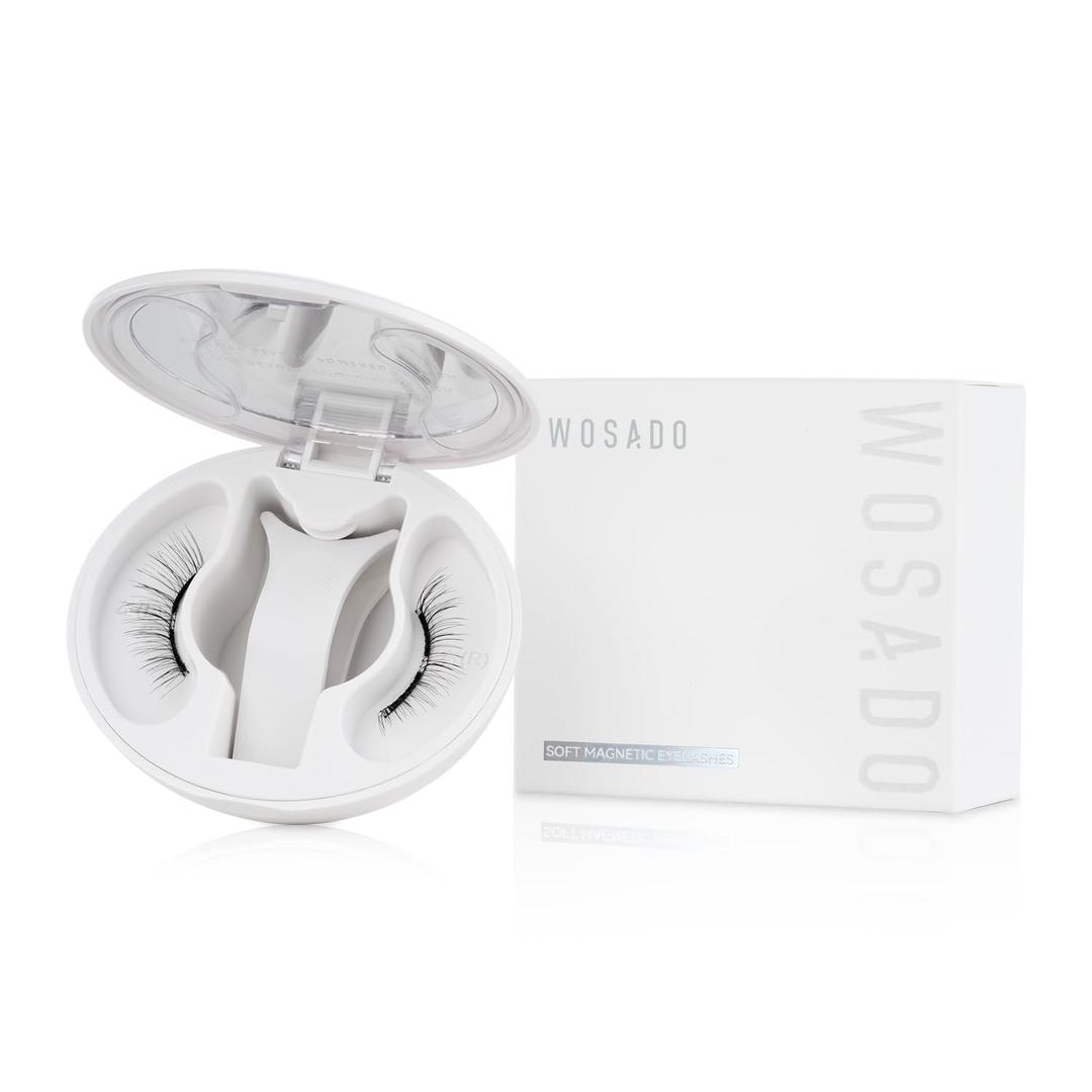 WOSADO Soft Magnetic Eyelashes Kit with Applicator, [Silky Black II] 21.5mm Reusable Glue-free Wispy Magnetic Lashes, Cruelty-free False Lashes, Waterproof, Lightweight, Suit for Heavy Makeup