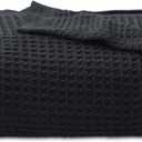 Bedsure 100% Cotton Large Throw Blanket for Couch 50x70 inches - Breathable and Soft, Waffle Weave Throw Blanket for Office, Black