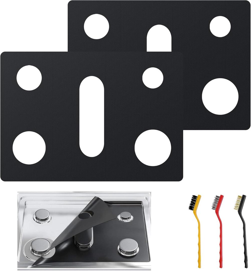 Stove Top Protector for Frigidaire Gallery Gas Range - 2 Pcs Reusable Burner Splatter & Spill Guard Liner Only Compatible with Models GCFG3060BF & GCFG3060BD, Bonus 3 Cleaning Brushes