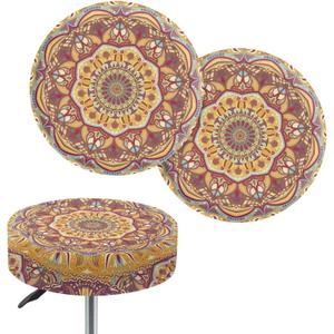 Lotusorchid Boho Stool Covers Round, Mandala Flower 2 Piece Bar Stool Cover Elastic Stool Cushion Cover, Washable Stool Slipcover Soft Stool Seat Covers Non Slip Bar Chair Covers with Elastic Bands (14"-16")