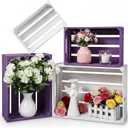 Novabright 4 Pcs Decorative Wooden Crates for Display, Purple & White Nesting Wood Crates with Handles, Rustic Farmhouse Storage Boxes for Wedding Birthday Home Decor Shelf Organization