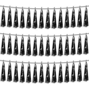 3P Black Foil Fringe Metallic Tassel Streamers Banner Tassel Garland for Parade Floats, Bachelorette, Wedding, Birthday, Halloween, Christmas, Bridal/Baby Shower Party Decorations